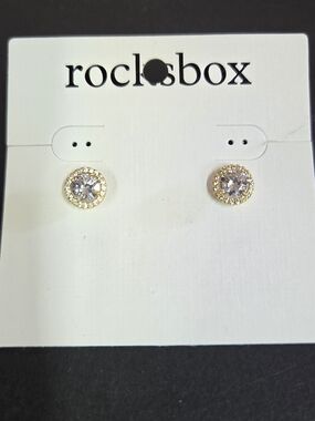Rocks Gold Crystal Halo Stud Earrings with Clear Stones